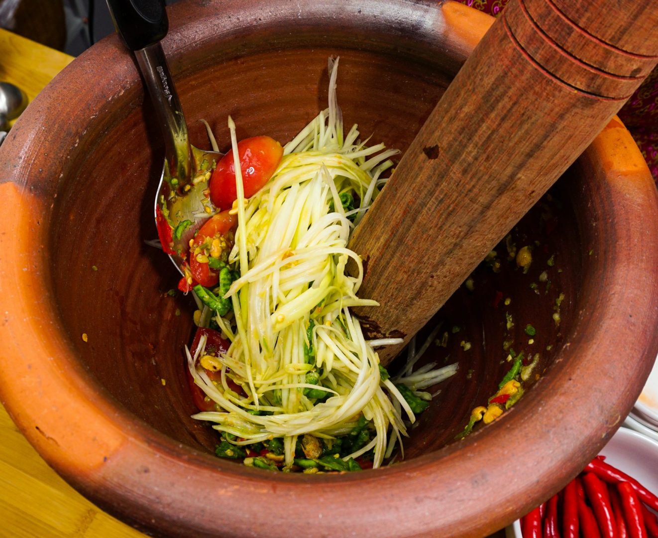 LookinsideThailand Cooking Som Tam Shredding Papaya - Look Inside Thailand