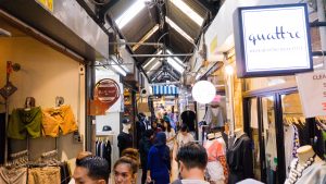 Boutique shops in the small aisles at JJ Market